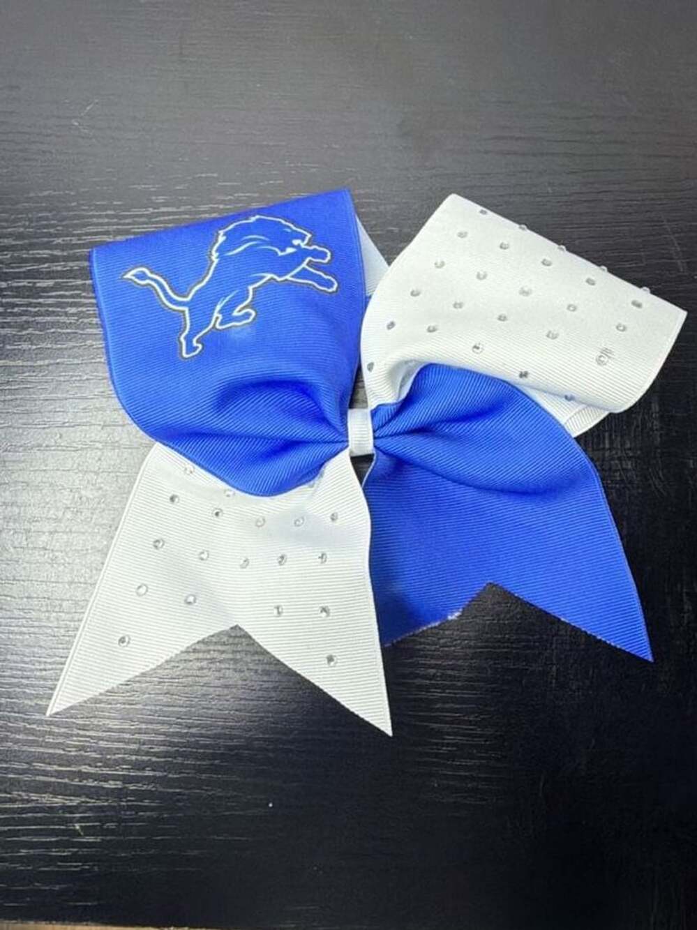 Detroit Lions Cheer Bow Blue White Rhinestone NFL Hair Accessory